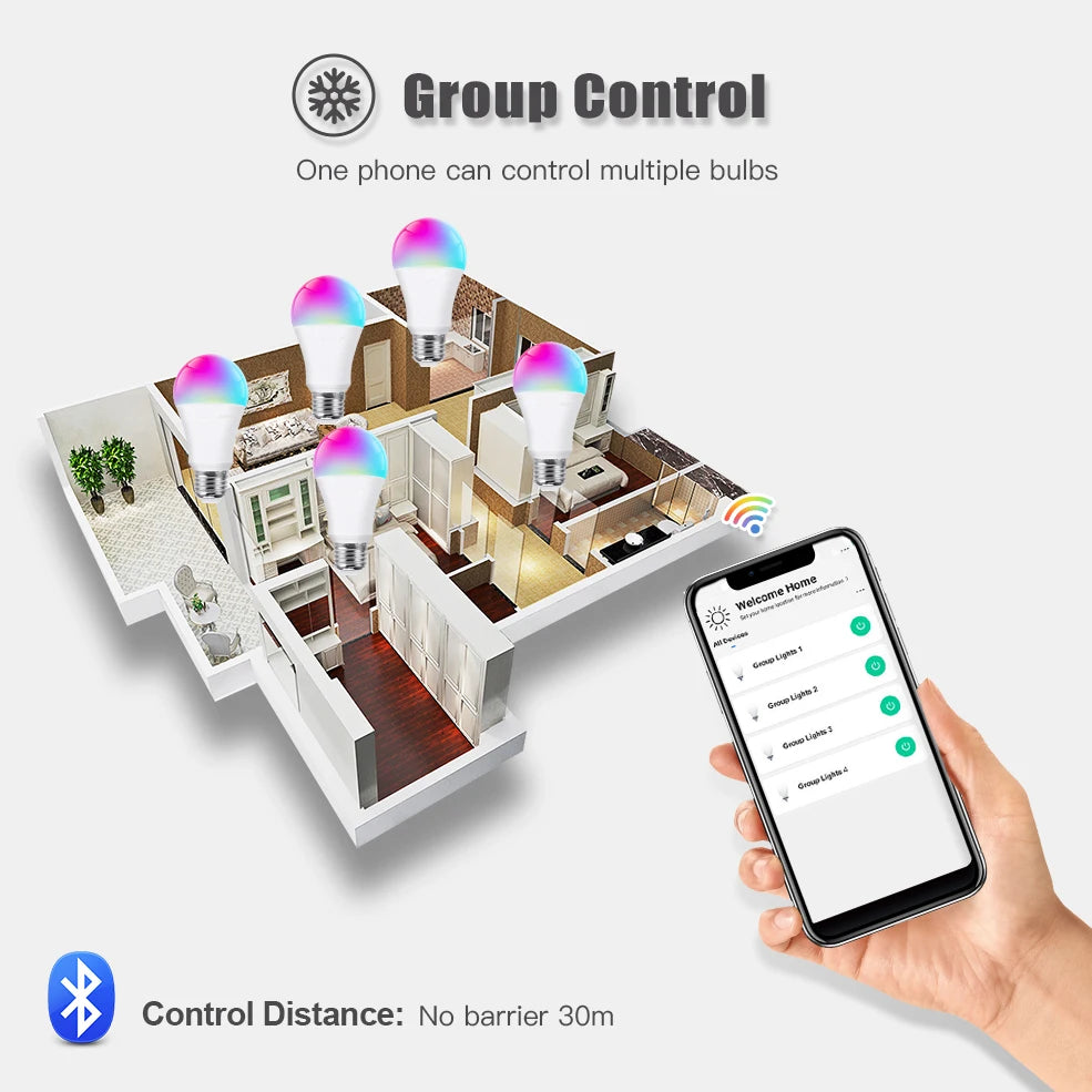 Bluetooth 4.0 Smart LED Bulb Tuya Light Bulbs AC85-265V Dimmable